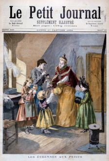 Children receiving New Year's gifts, 1894. Artist: Oswaldo Tofani
