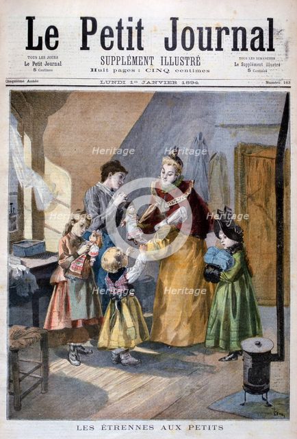 Children receiving New Year's gifts, 1894. Artist: Oswaldo Tofani