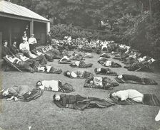 Children resting in the garden, Birley House Open Air School, Forest Hill, London, 1908
