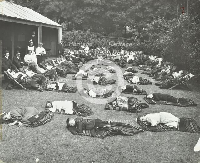 Children resting in the garden, Birley House Open Air School, Forest Hill, London, 1908.  Artist: Unknown.