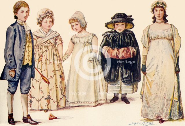 'Children's attire during the reigns of Queen Anne, George I, II and III 1702-1790', 1903, (1937). Creator: Sophie B Steel.
