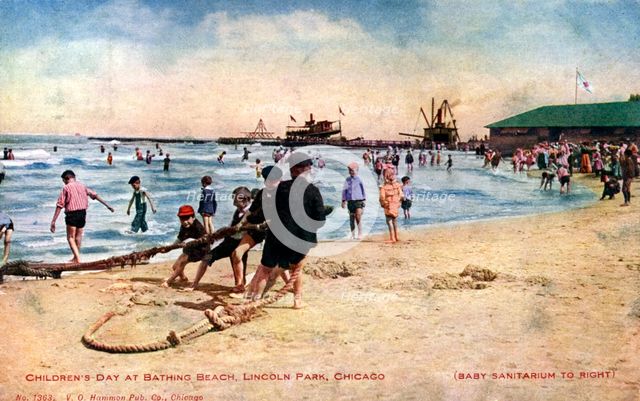 Children's day at the bathing beach, Lincoln Park, Chicago, Illinois, USA, 1908. Artist: Unknown