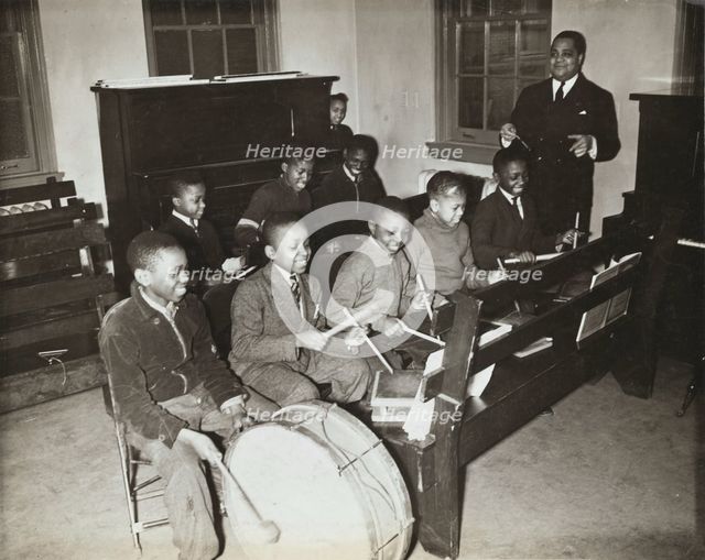 Children's drum class, Central Manhattan Music School, 1938. Creator: Solomon Horn.