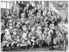 Children waiting for soup at dinner time, London Board School, Denmark Terrace, Islington, 1889