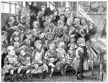 Children waiting for soup at dinner time, London Board School, Denmark Terrace, Islington, 1889
