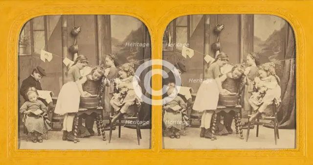 Children washing clothes, about 1860. Creator: Unknown.