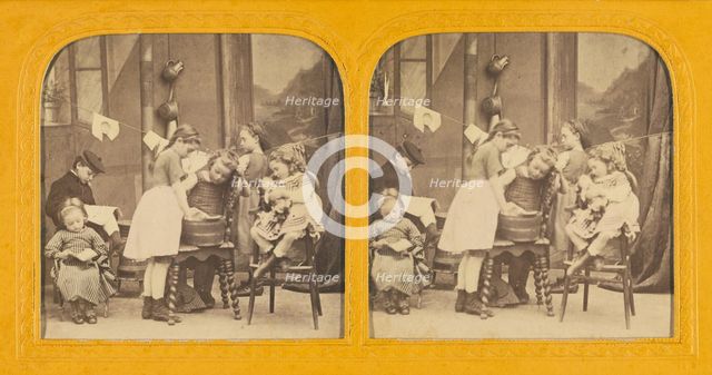 Children washing clothes, about 1860. Creator: Unknown.