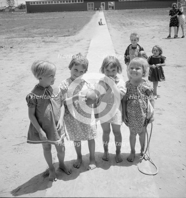Children who attend nursery school, Farmersville FSA camp, Tulare County, CA, 1939. Creator: Dorothea Lange.