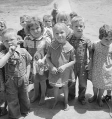 Children who attend nursery school, Farmersville FSA camp, Tulare County, California, 1939. Creator: Dorothea Lange