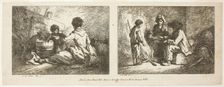 Children with a Dog and Sheep and Peasant Family by a Fire, n.d. Creator: Jean Baptiste Marie Huet