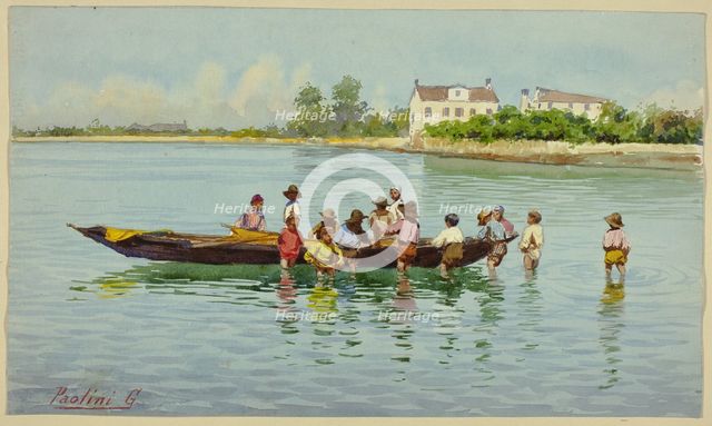 Children with Boat on Venetian Lagoon, n.d. Creator: G. Paolini.