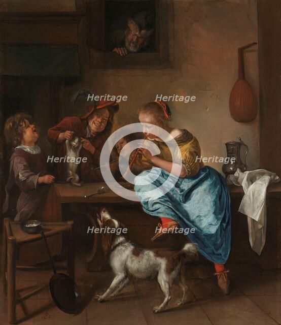 Children Teaching a Cat to Dance, Known as ‘The Dancing Lesson’, 1660-1679. Creator: Jan Steen.