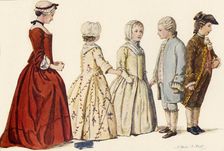 Children's attire during reigns of Queen Anne, George I, II and III 1702-1790 1903, (1937). Creator: Sophie B Steel
