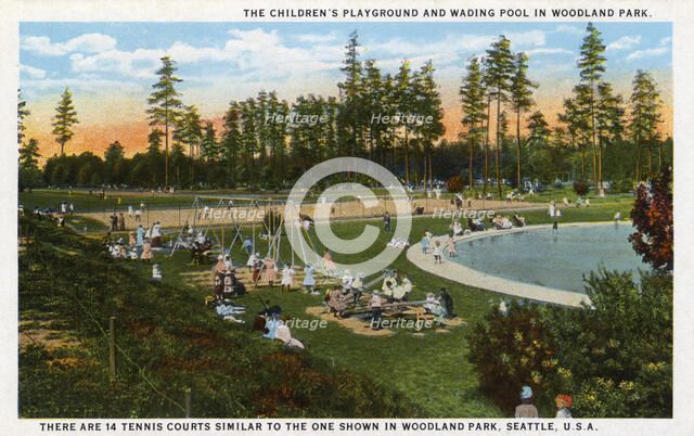 Children's playground and wading pool, Woodland Park, Seattle, Washington, USA, 1914. Artist: Unknown
