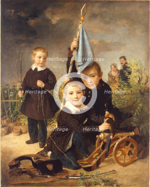 Children's soldier games. Artist: Reiter, Johann Baptist (1813-1890)