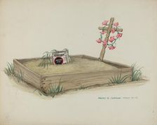 Child's Grave with Hand Made Cross of Wood, c. 1937. Creator: Majel G. Claflin