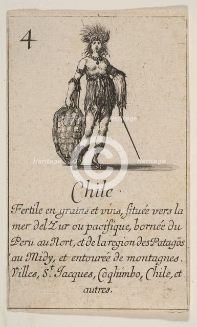 Chile, from 'Game of Geography' (Jeu de la Géographie), 1644. Creator: Stefano della Bella.