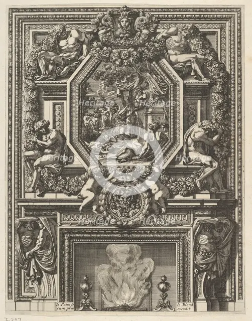 Chimney with a Bacchanal over the Mantle from 'Grandes Cheminée', ca. 1644-66. Creator: Jean le Pautre.