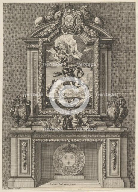Chimney with a Painting of Louis XIV over the Mantle, from 'Grandes Cheminée', ca. 1644-66. Creator: Jean le Pautre.