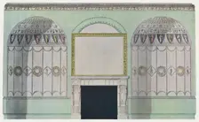 Chimney-piece planked by alcoves; interior composition c18th century. Artist: James Wyatt