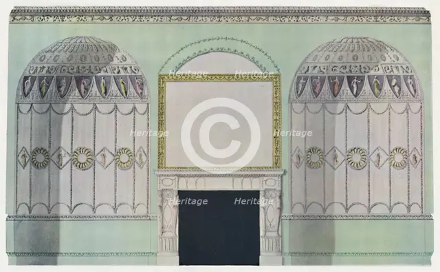'Chimney-piece planked by alcoves; interior composition', c18th century. Artist: James Wyatt.