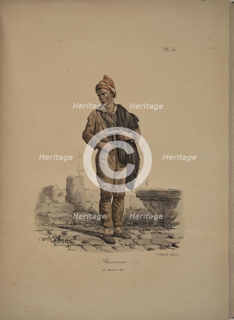 Chimney sweep. From the Series "Cris de Paris" (The Cries of Paris), 1815. Creator: Vernet, Carle (1758-1836).