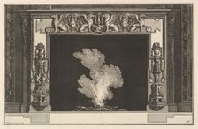 Chimneypiece: Affronted griffons on the lintel and candelabra on the jambs (Ch. accomp..., ca. 1769. Creator: Giovanni Battista Piranesi