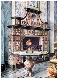 Chimneypiece and table in coloured Florentine mosaic, 1910. Artist: Edwin Foley