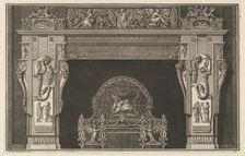 Chimneypiece: Frieze of trophies and winged Victories on the lintel, with cornucopias ..., ca. 1769. Creator: Giovanni Battista Piranesi