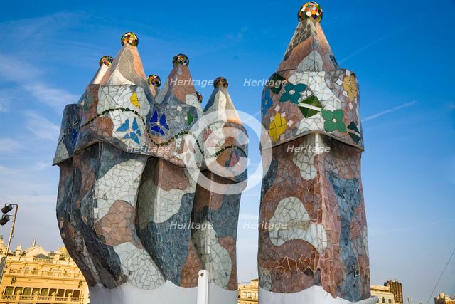 Chimneys of Battlo House, Barcelona, Spain, 2007. Creator: Samuel Magal.