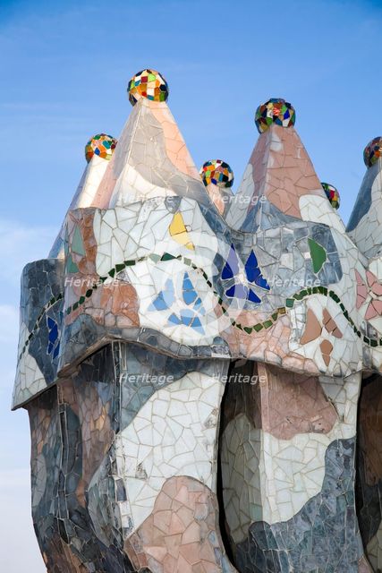 Chimneys of Battlo House, Barcelona, Spain, 2007. Creator: Samuel Magal.