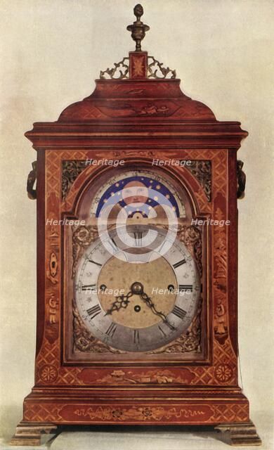 'Chiming Mantel Clock with Moon-Work in Red and Gold Lacquer Case', 1947. Creator: Unknown.