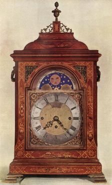Chiming Mantel Clock with Moon-Work in Red and Gold Lacquer Case 1947. Creator: Unknown