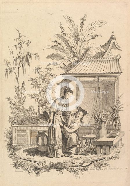 Chinoiserie scene with figures in a landscape, 18th century. Creator: Gabriel Huquier.