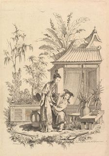 Chinoiserie scene with figures in a landscape, 18th century. Creator: Gabriel Huquier