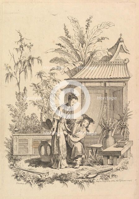 Chinoiserie scene with figures in a landscape, 18th century. Creator: Gabriel Huquier.