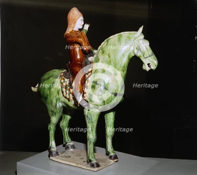 Chinese Tomb Figure of Horse and Rider, Tang Period, 8th century. Artist: Unknown.