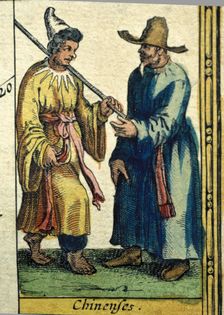 Chinese types, colored engraving from the book Le Theatre du monde or Nouvel Atlas 1645, cr…