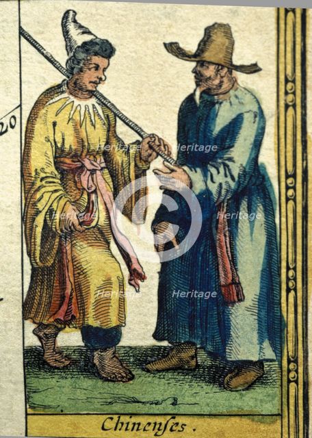 Chinese types, colored engraving from the book 'Le Theatre du monde' or 'Nouvel Atlas', '1645, cr…