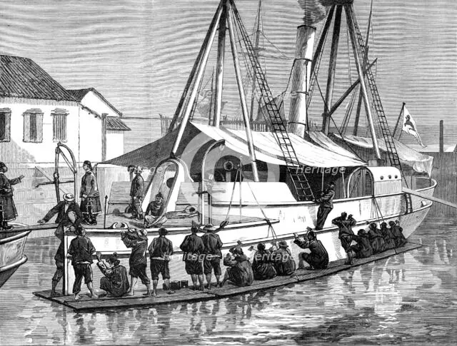 Chinese war preparations: overhauling a gun-boat at Shanghai, 1883. Creator: Unknown.