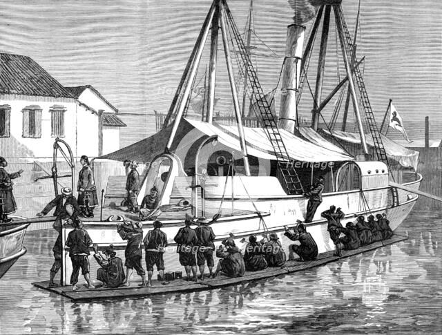 Chinese war preparations: overhauling a gun-boat at Shanghai, 1883. Creator: Unknown.