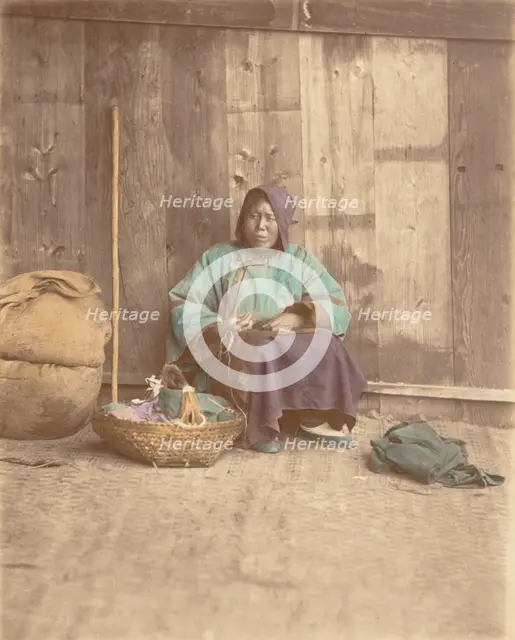 [Chinese Woman Sitting with Basket], 1870s. Creator: Baron Raimund von Stillfried.