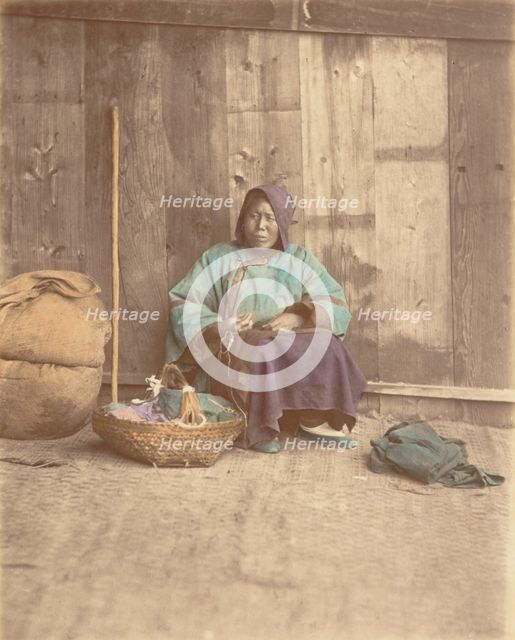 [Chinese Woman Sitting with Basket], 1870s. Creator: Baron Raimund von Stillfried.
