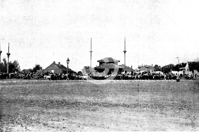 Chinese ammunition train starting from Niuchuang for the front; captured by Japanese..., 1895. Creator: George Meisenbach.