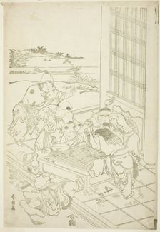 Chinese and Tartar Boys Quarreling over a Game of Go, Japan, c. 1790. Creator: Hokusai