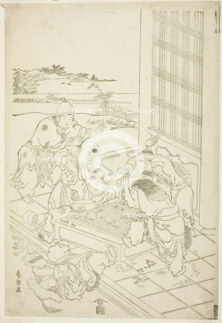 Chinese and Tartar Boys Quarreling over a Game of Go, Japan, c. 1790. Creator: Hokusai.