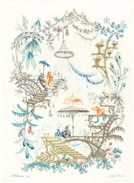 Chinese Arabesque with a Double Parasol, c. 1795. Creator: Anne Allen.