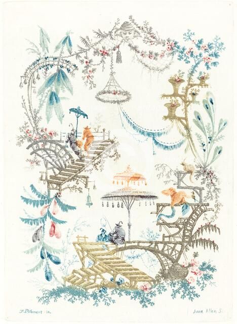 Chinese Arabesque with a Double Parasol, c. 1795. Creator: Anne Allen.