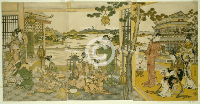 Chinese Beauties at a Banquet, Japan, 1788/90. Creator: Kitagawa Utamaro.