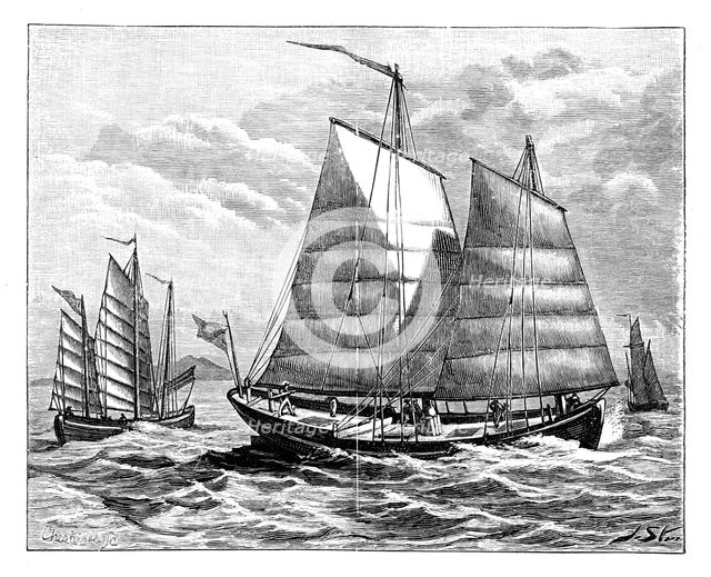Chinese boats in the Canton river, 19th century. Artist: Unknown